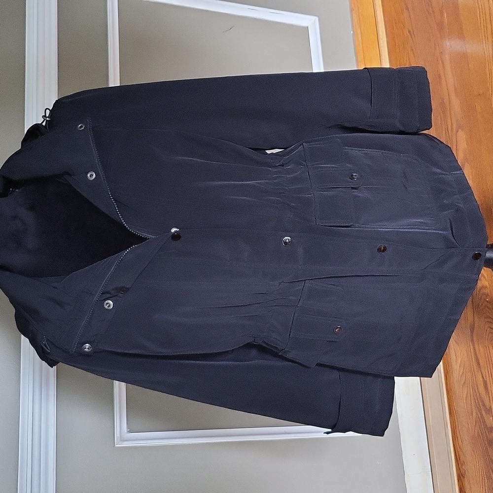 London Fog Black Utility Jacket High Collar Weather-Resistant Size Large
